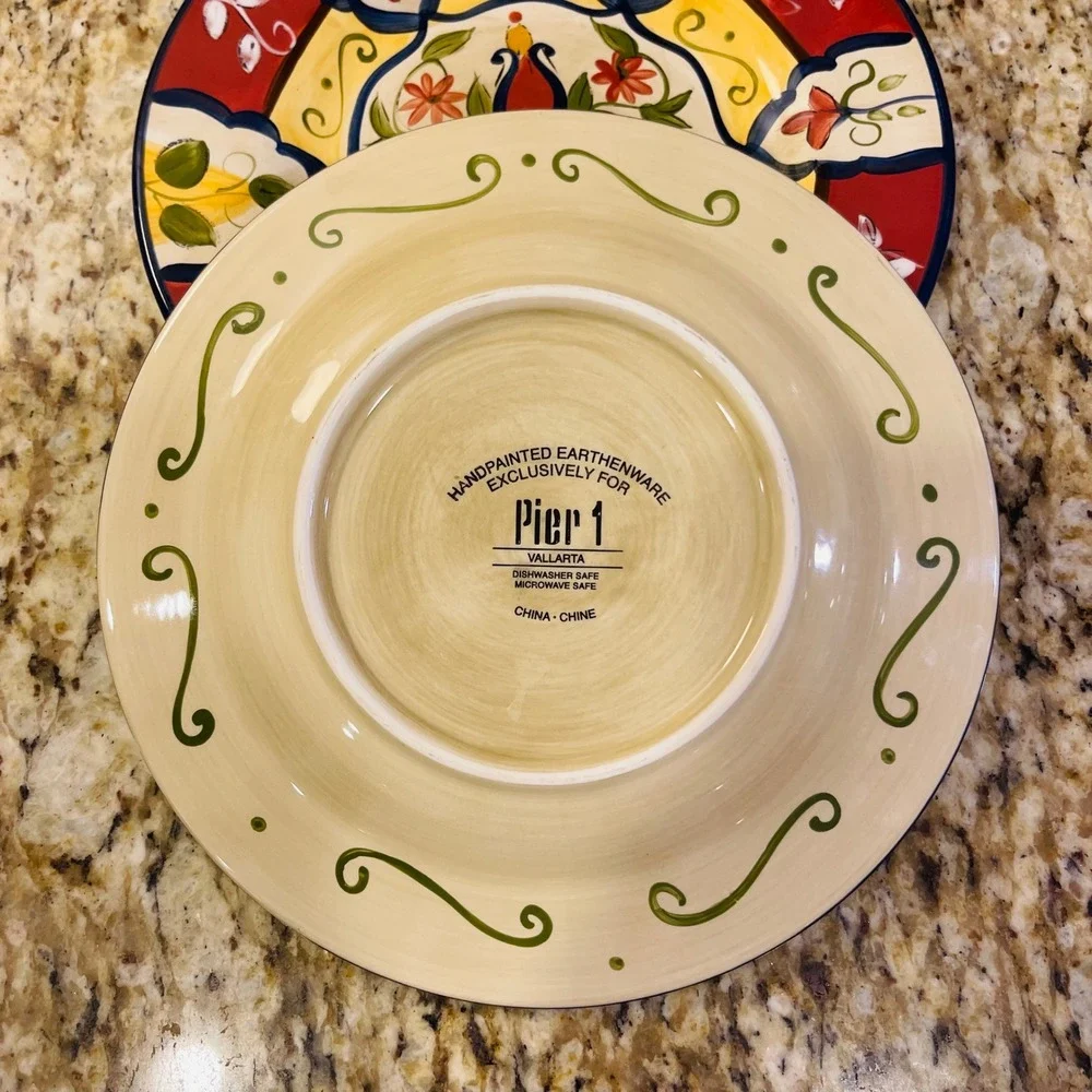 Pier 1 Vallarta Salad Plates Set of 2 Handpainted Earthenware Floral 8.25 inch
